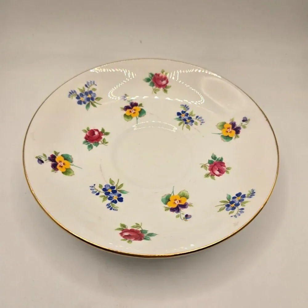 Vintage Bone China Tea Cup Saucer Crown Staffordshire England Floral Gold Trim